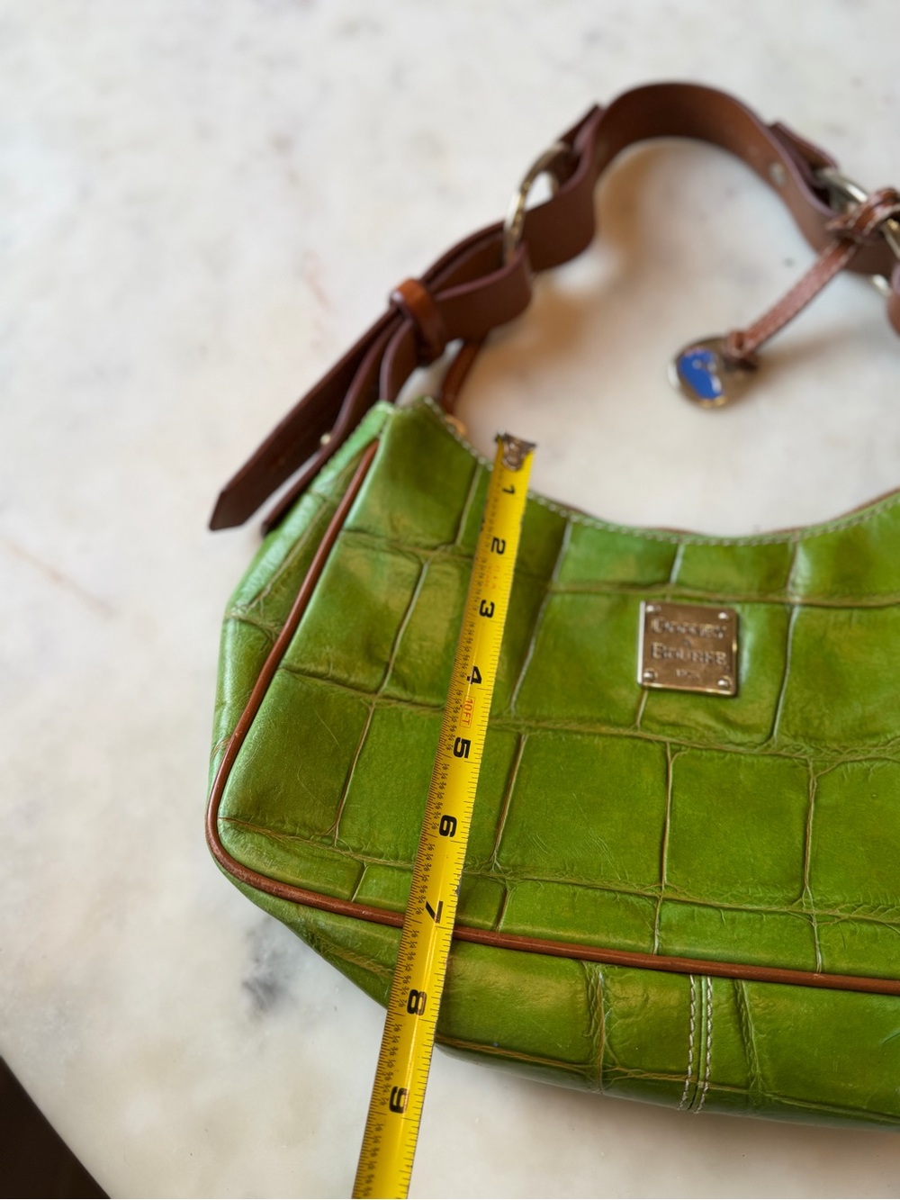 Dooney & Bourke Green Croc-Embossed Leather Shoulder Bag with Brown Trim - Picture 11 of 11